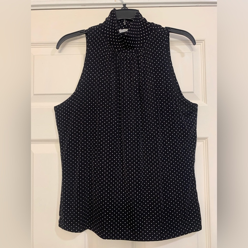 Stephen and Casey Black Sleeveless & White Polka Dot Mock Neck XL Top.      2198